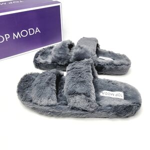 Top Moda Faux Fur Grey Slippers sz 9